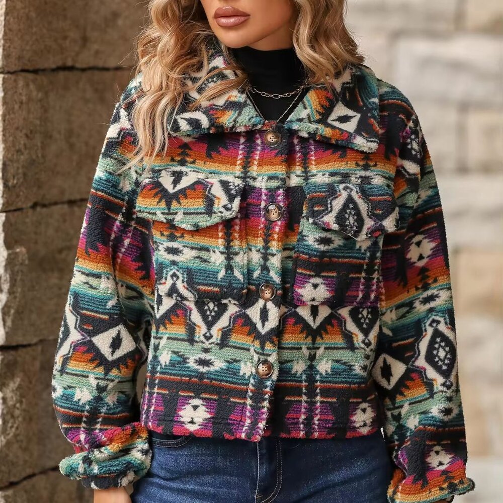 THE BONNIE AZTEC PRINT TEDDY JACKET NEW IN PACKAGE